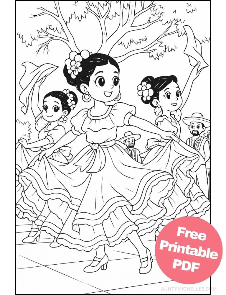 Free Printable Cinco de Mayo Coloring Pages for Kids Inclusive Colouring Book Printout Mexican Ballet Folklórico