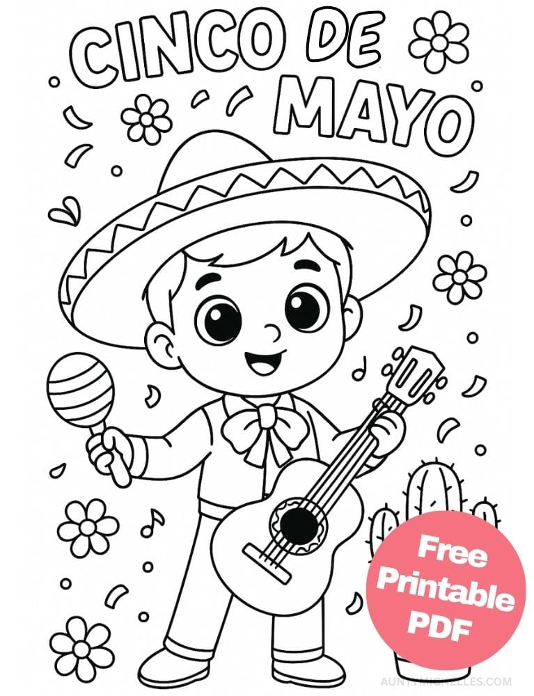 Free Printable Cinco de Mayo Coloring Pages for Kids Inclusive Colouring Book Printout Mexican Mariachi bands cartoon