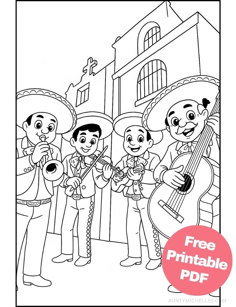 Free Printable Cinco de Mayo Coloring Pages for Kids Inclusive Colouring Book Printout Mexican Mariachi bands