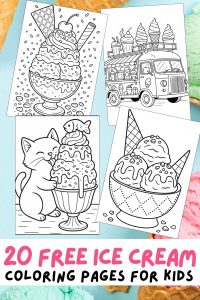 Free Printable Ice Cream Coloring Pages for Kids, summer colouring book, print outs for kids, ice cream activities, sundae, banana split, ice cream truck, ice cream parlor, ice cream shoppe, sandwich, popsicle, waffle cone, soft serve, whipped cream, cherry, sprinkles