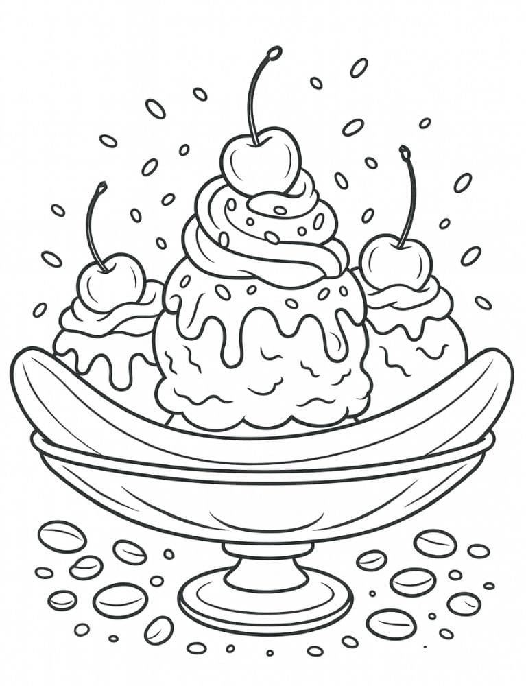 Free Printable Ice Cream Coloring Pages for Kids Summer Colouring Book Printout banana split