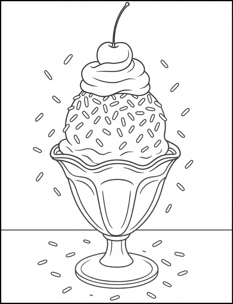 Free Printable Ice Cream Coloring Pages for Kids Summer Colouring Book Printout classic sundae cherry