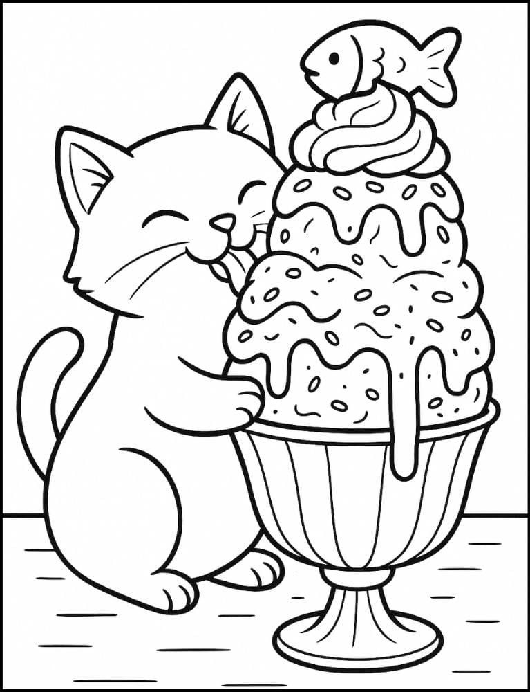 Free Printable Ice Cream Coloring Pages for Kids Summer Colouring Book Printout fish cat sundae