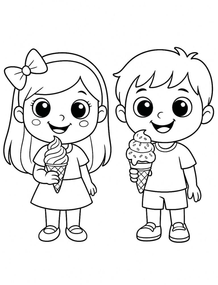 Free Printable Ice Cream Coloring Pages for Kids Summer Colouring Book Printout kids eating