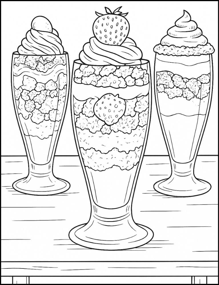 Free Printable Ice Cream Coloring Pages for Kids Summer Colouring Book Printout parfait sundae