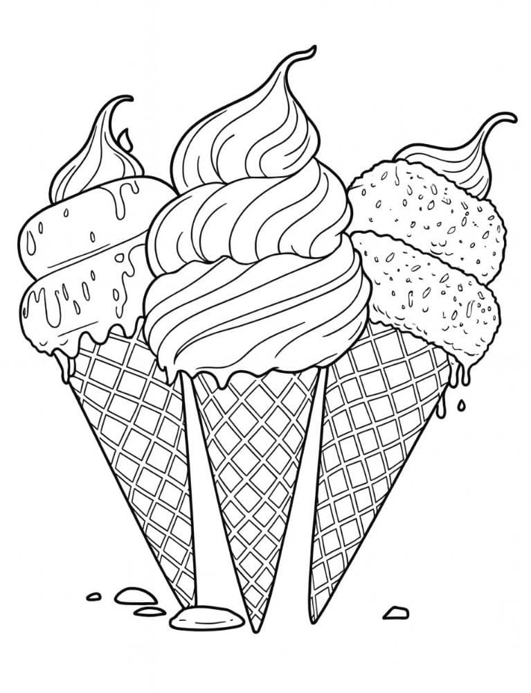 Free Printable Ice Cream Coloring Pages for Kids Summer Colouring Book Printout soft serve waffle cone