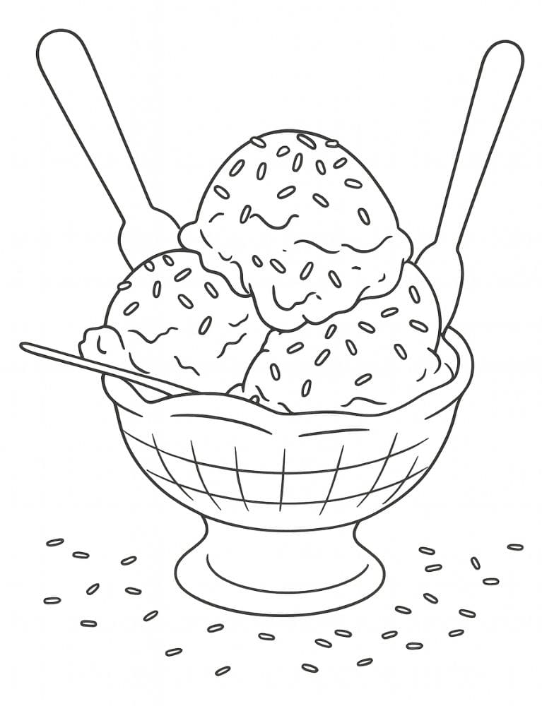 Free Printable Ice Cream Coloring Pages for Kids Summer Colouring Book Printout sundae and spoon