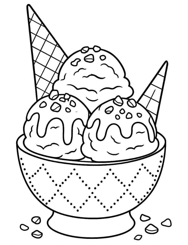 Free Printable Ice Cream Coloring Pages for Kids Summer Colouring Book Printout sundae waffle cone bowl