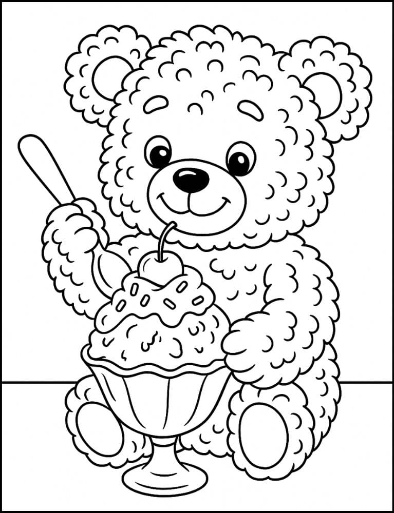 Free Printable Ice Cream Coloring Pages for Kids Summer Colouring Book Printout teddy bear sundae