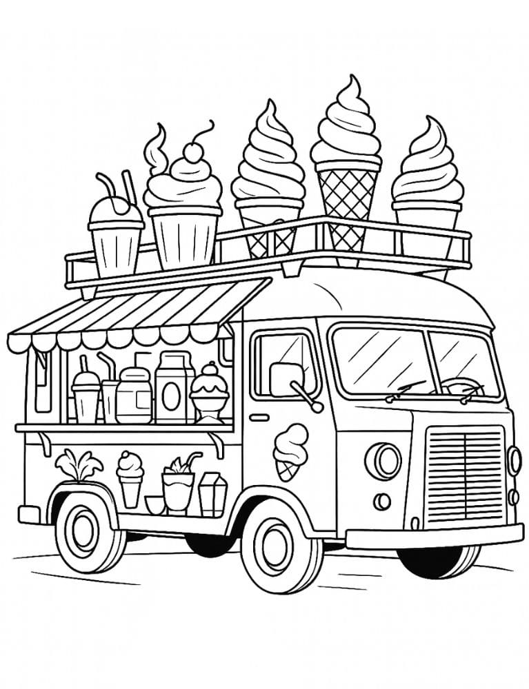 Free Printable Ice Cream Coloring Pages for Kids Summer Colouring Book Printout truck