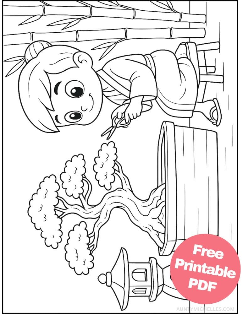 Free Printable Plant Coloring Pages for Kids Nature Colouring Book Printout Japanese zen garden bonsai bamboo