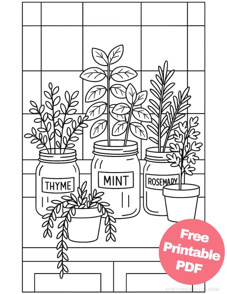 Free Printable Plant Coloring Pages for Kids Nature Colouring Book Printout kitchen herb garden