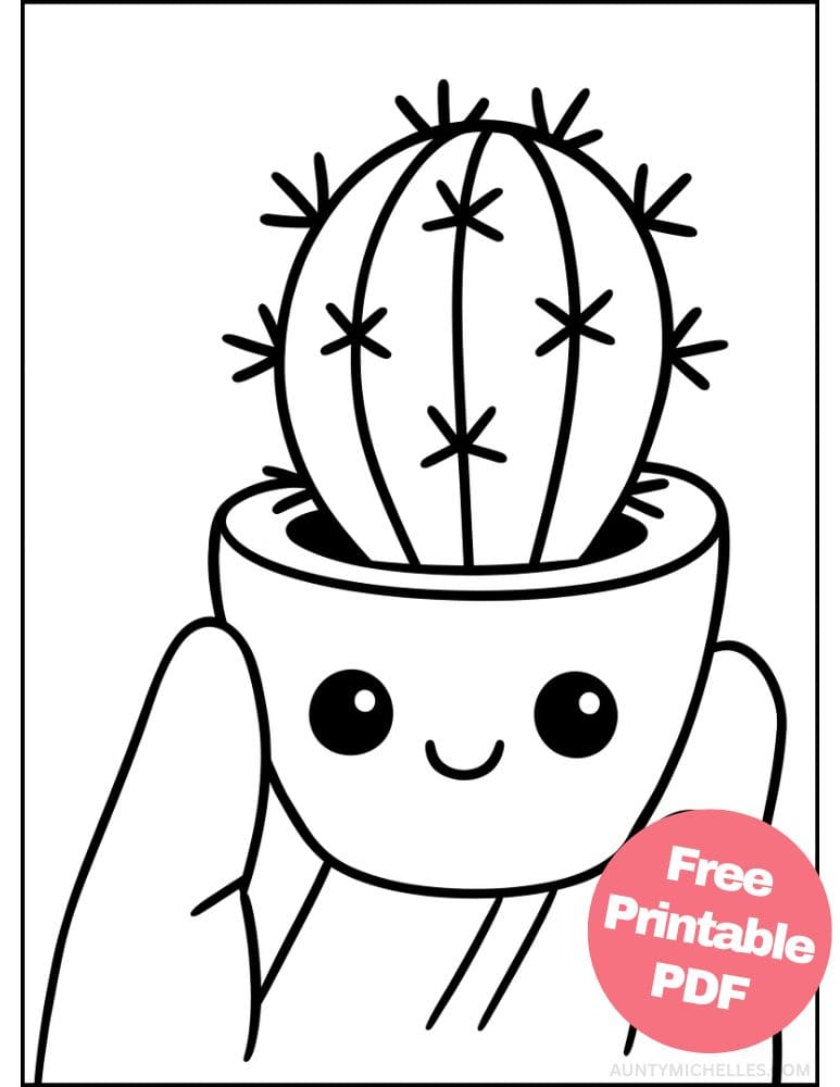 Free Printable Plant Coloring Pages for Kids Nature Colouring Book Printout tiny cute cactus