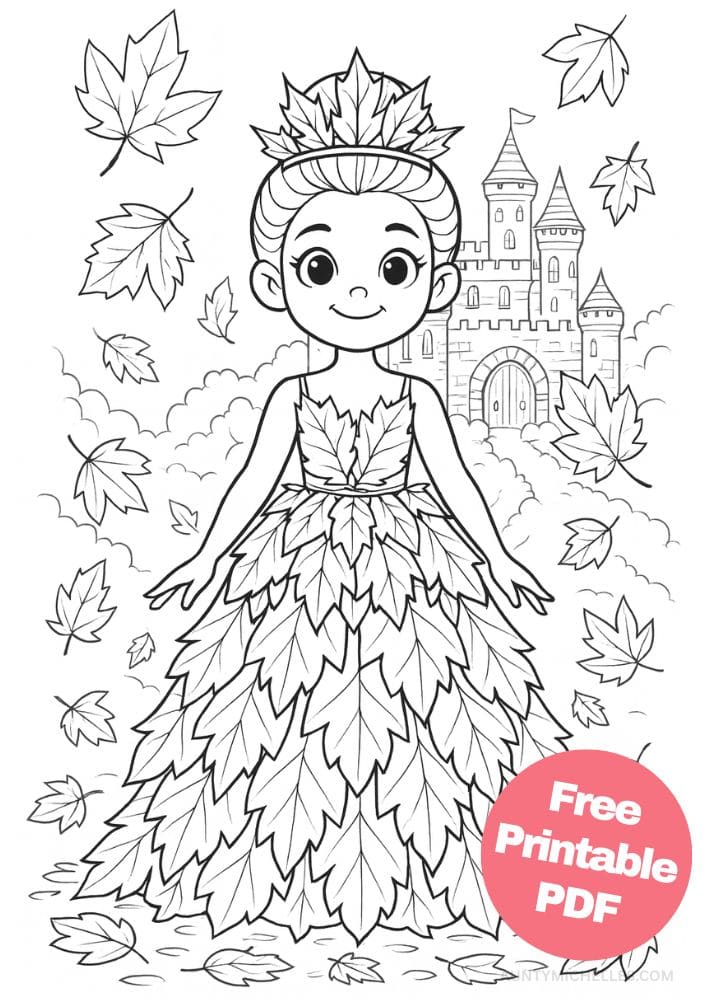 Free Printable Princess Coloring Pages for Kids Inclusive Colouring Book Printout autumn fall leaf tree princess