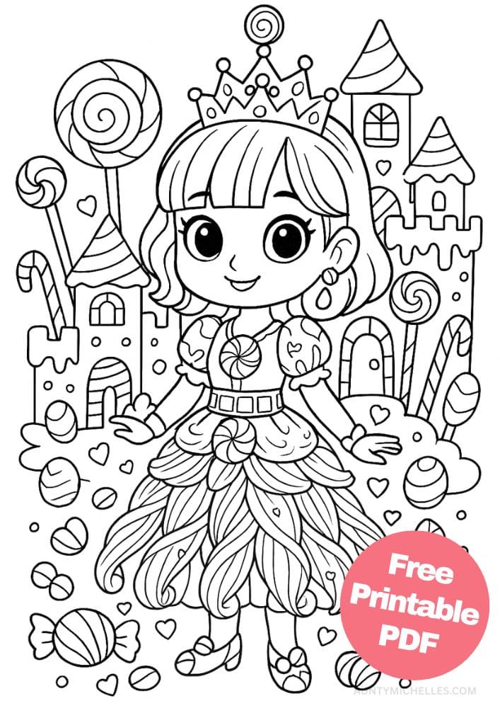 Free Printable Princess Coloring Pages for Kids Inclusive Colouring Book Printout candy princess lolipop pepermint