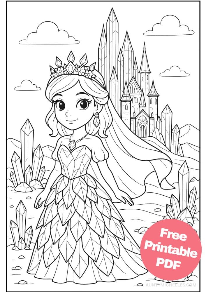 Free Printable Princess Coloring Pages for Kids Inclusive Colouring Book Printout crystal gem stone reiki princess castle