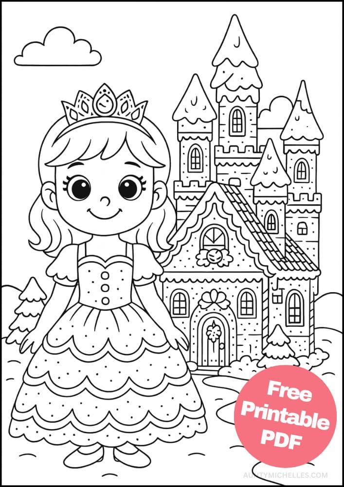 Free Printable Princess Coloring Pages for Kids Inclusive Colouring Book Printout gingerbread christmas princess castle