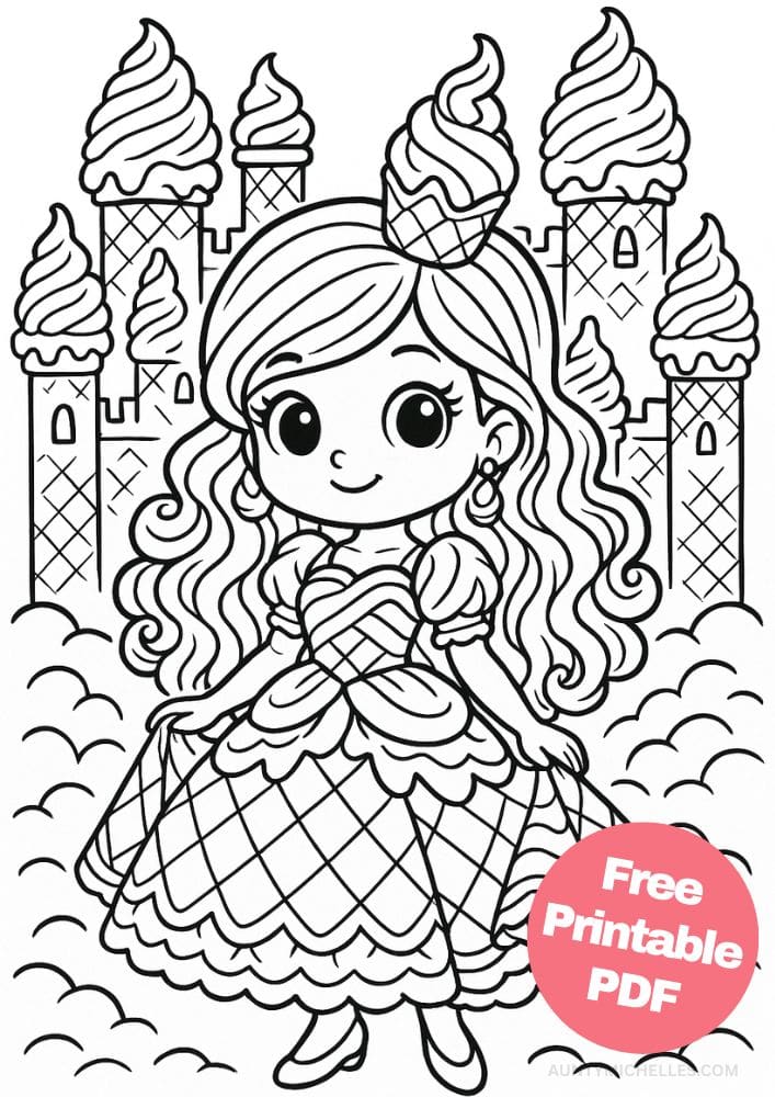Free Printable Princess Coloring Pages for Kids Inclusive Colouring Book Printout ice cream princess castle