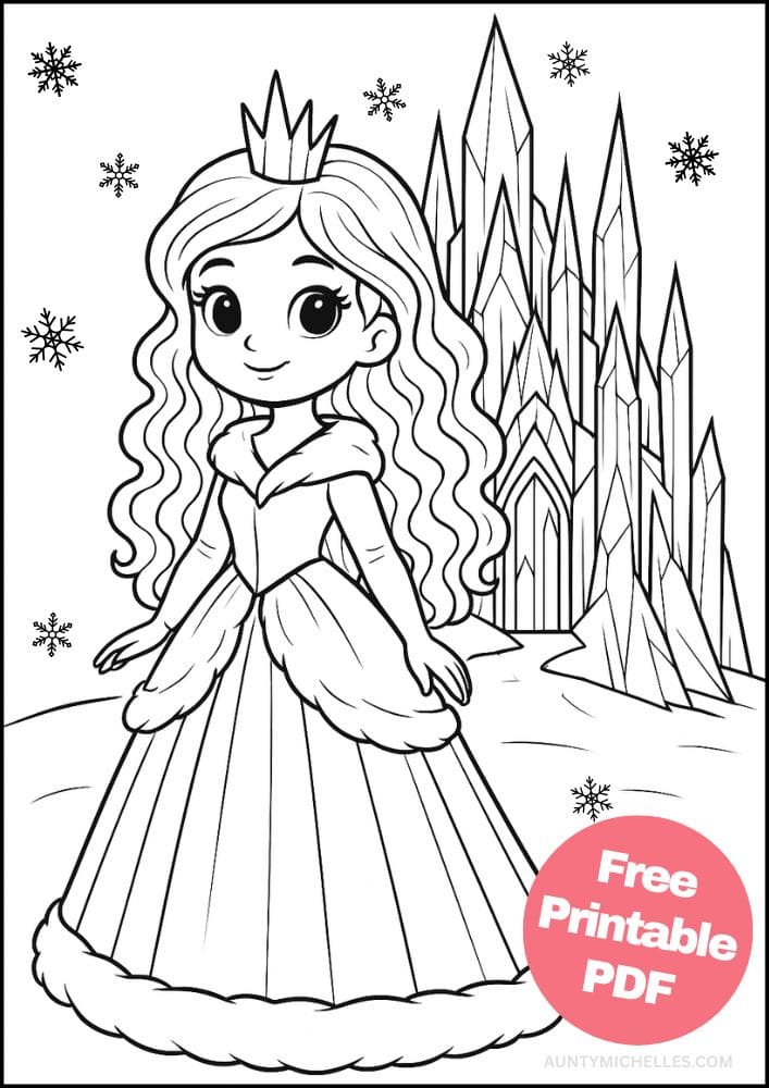 Free Printable Princess Coloring Pages for Kids Inclusive Colouring Book Printout ice winter snow princess castle