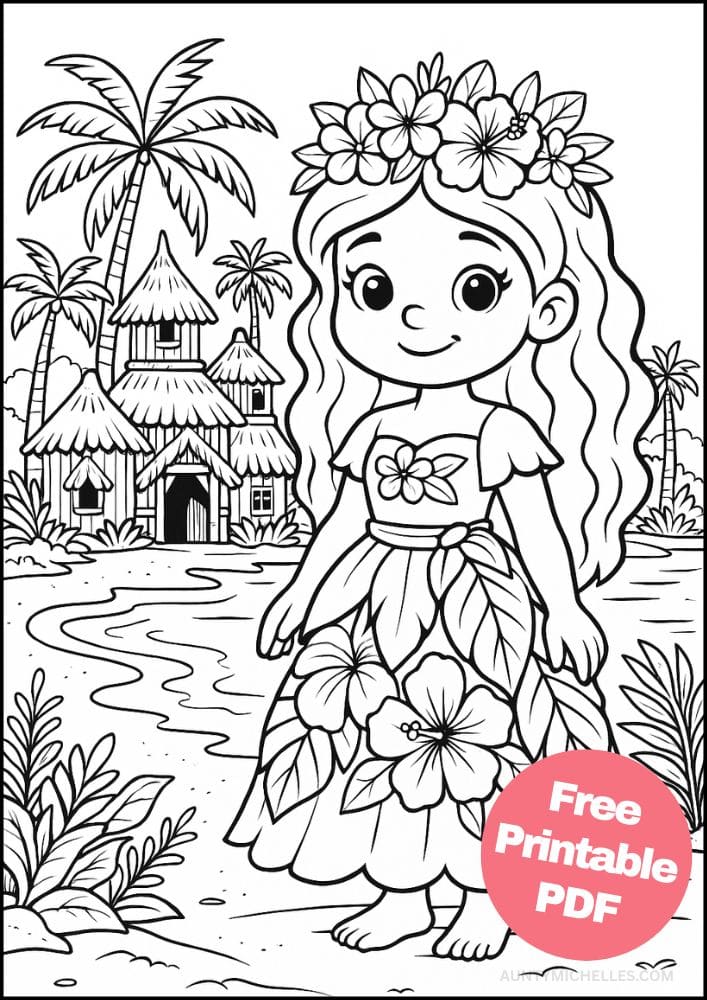 Free Printable Princess Coloring Pages for Kids Inclusive Colouring Book Printout tropical island beach hut castle princess
