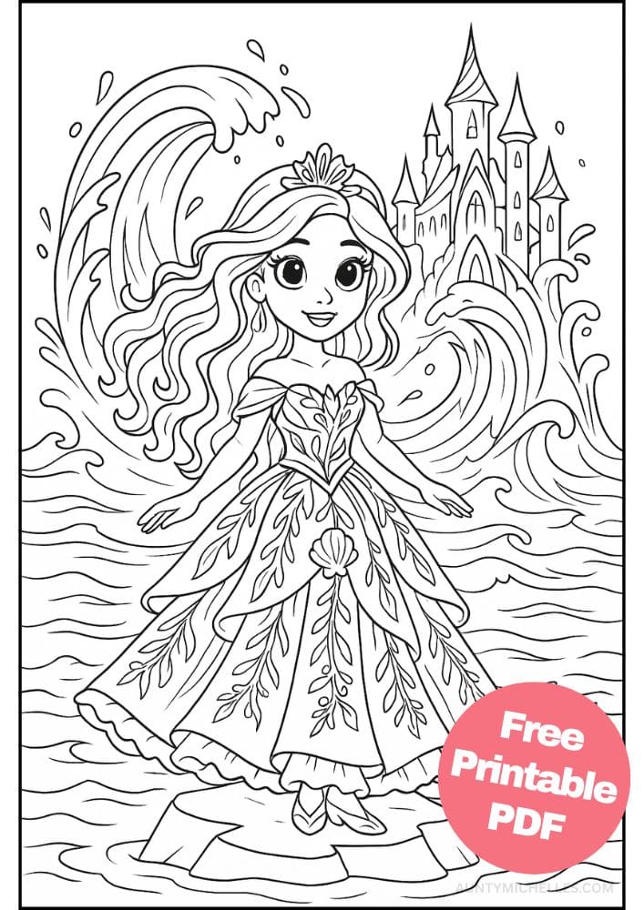 Free Printable Princess Coloring Pages for Kids Inclusive Colouring Book Printout water ocean sea princess castle