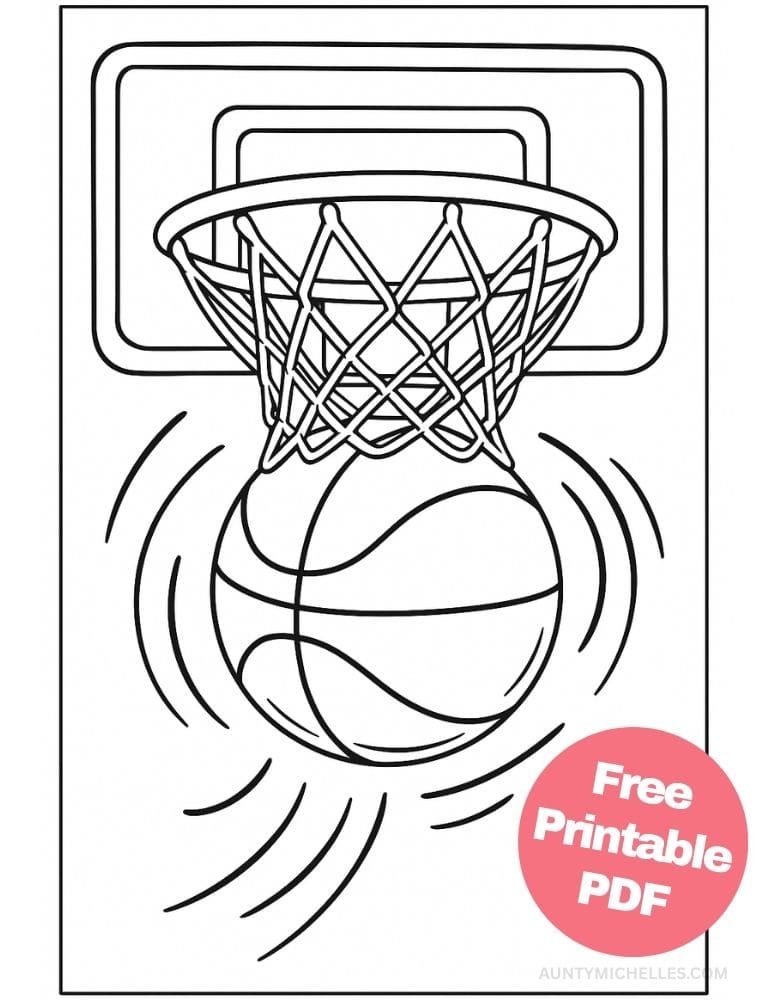 Free Printable Basketball Coloring Pages for Kids Sports Colouring Book Printout basketball and hoop swish point