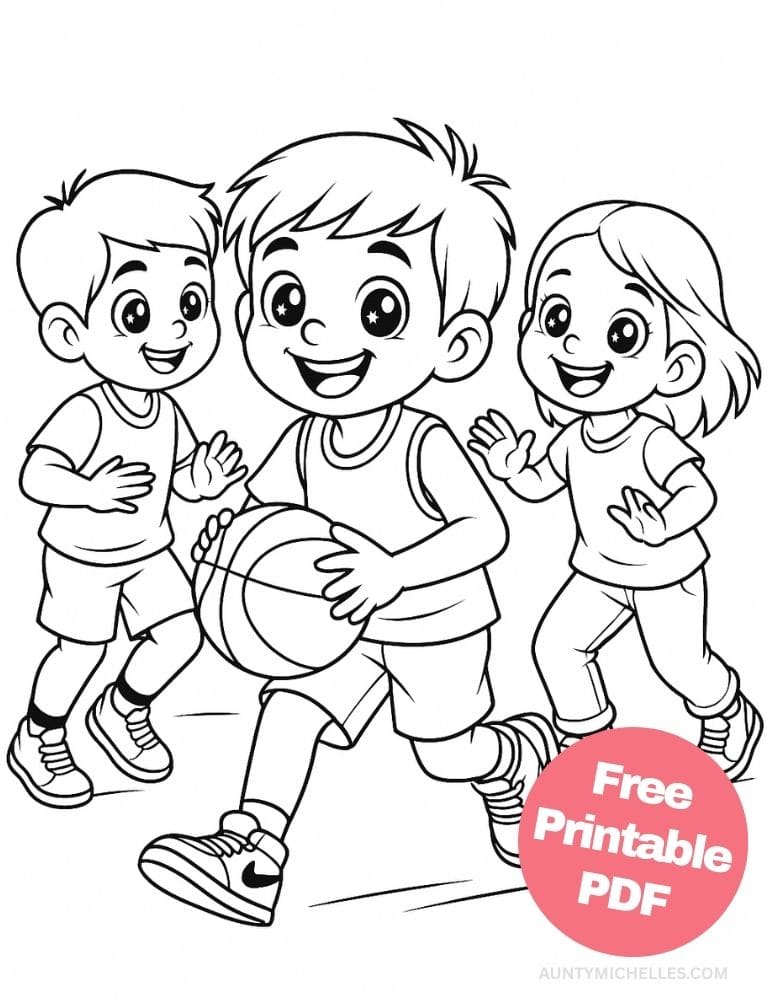 Free Printable Basketball Coloring Pages for Kids Sports Colouring Book Printout boys girls dribble run