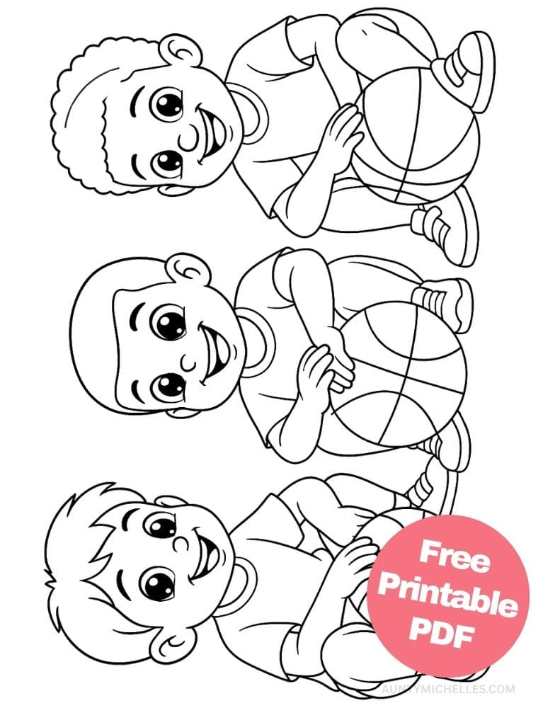 Free Printable Basketball Coloring Pages for Kids Sports Colouring Book Printout boys sitting team practice