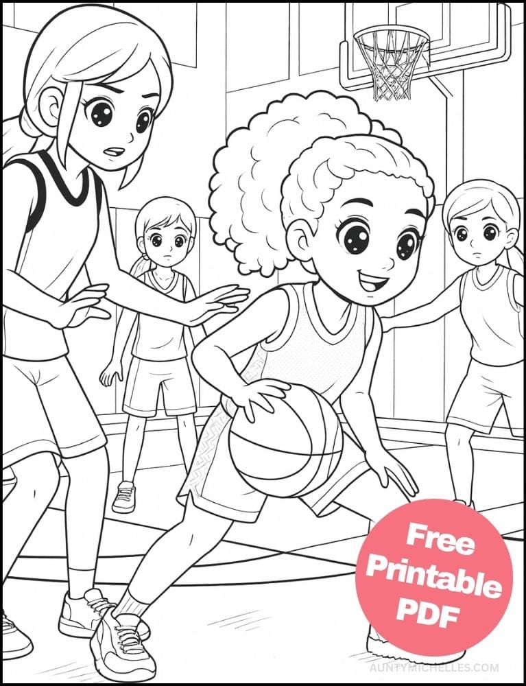 Free Printable Basketball Coloring Pages for Kids Sports Colouring Book Printout dribbling girls women diversity team