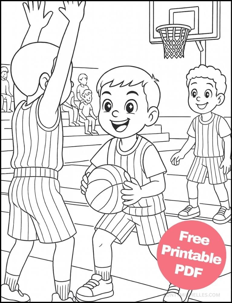 Free Printable Basketball Coloring Pages for Kids Sports Colouring Book Printout game boys mens shooting blocking uniform