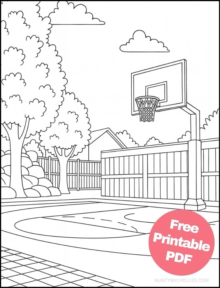 Free Printable Basketball Coloring Pages for Kids Sports Colouring Book Printout outdoor court hoop