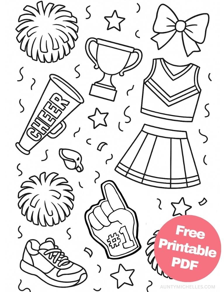 Free Printable Cheerleading Coloring Pages for Kids Cheer Colouring Book Chearleader Printout uniform megaphone pom pom