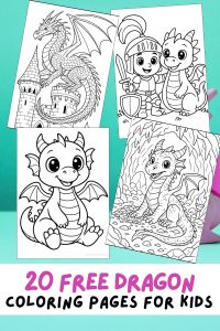 Free Printable Dragon Coloring Pages for Kids, Colouring Book Download, Medieval Dragons, Knights, Princesses, Castles, Fire Breathing, Cute Easy to Color, Detailed Realistic, Flying, BBQ, Cave, Queen, Mandala
