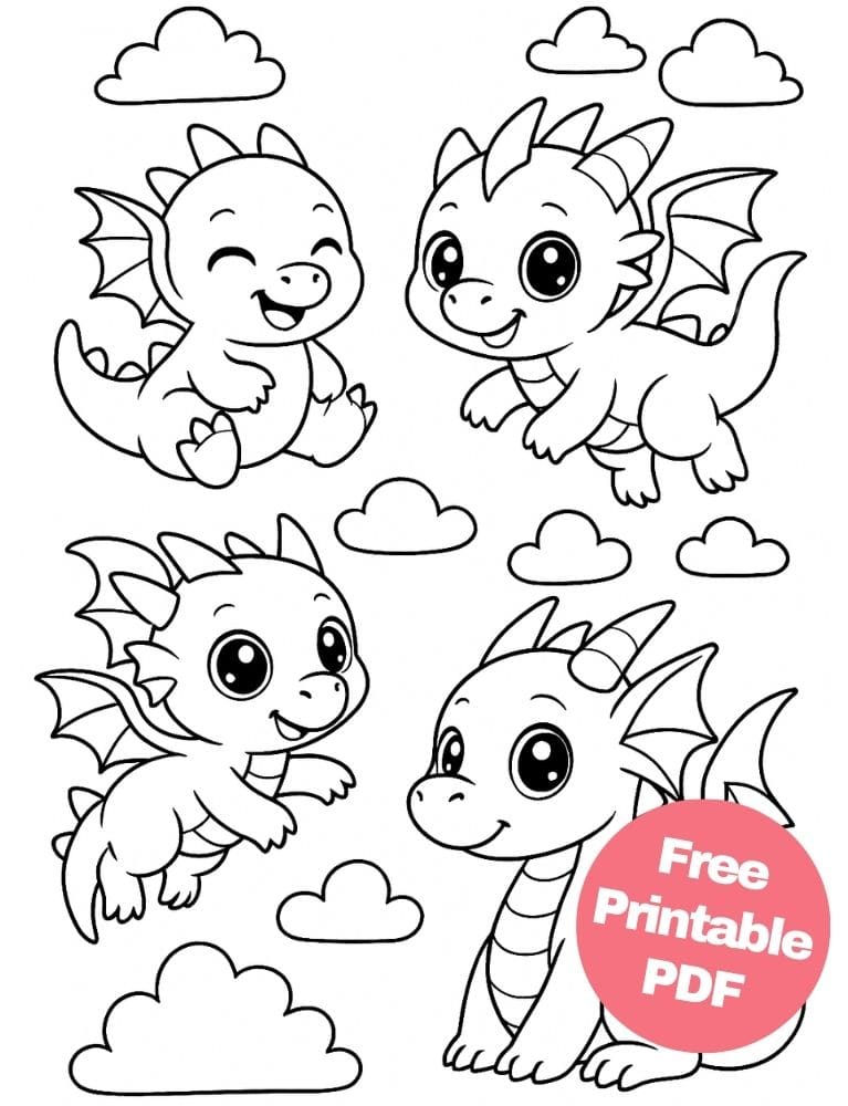Free Printable Dragon Coloring Pages for Kids Colouring Book Download Medieval Dragons adorable cute easy simple