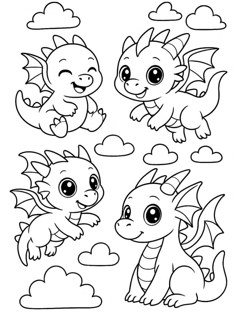 Free Printable Dragon Coloring Pages for Kids Colouring Book Download Medieval Dragons adorable cute easy simple