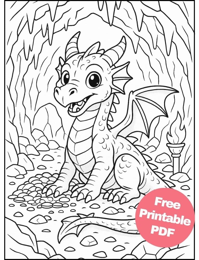 Free Printable Dragon Coloring Pages for Kids Colouring Book Download Medieval Dragons cave cute