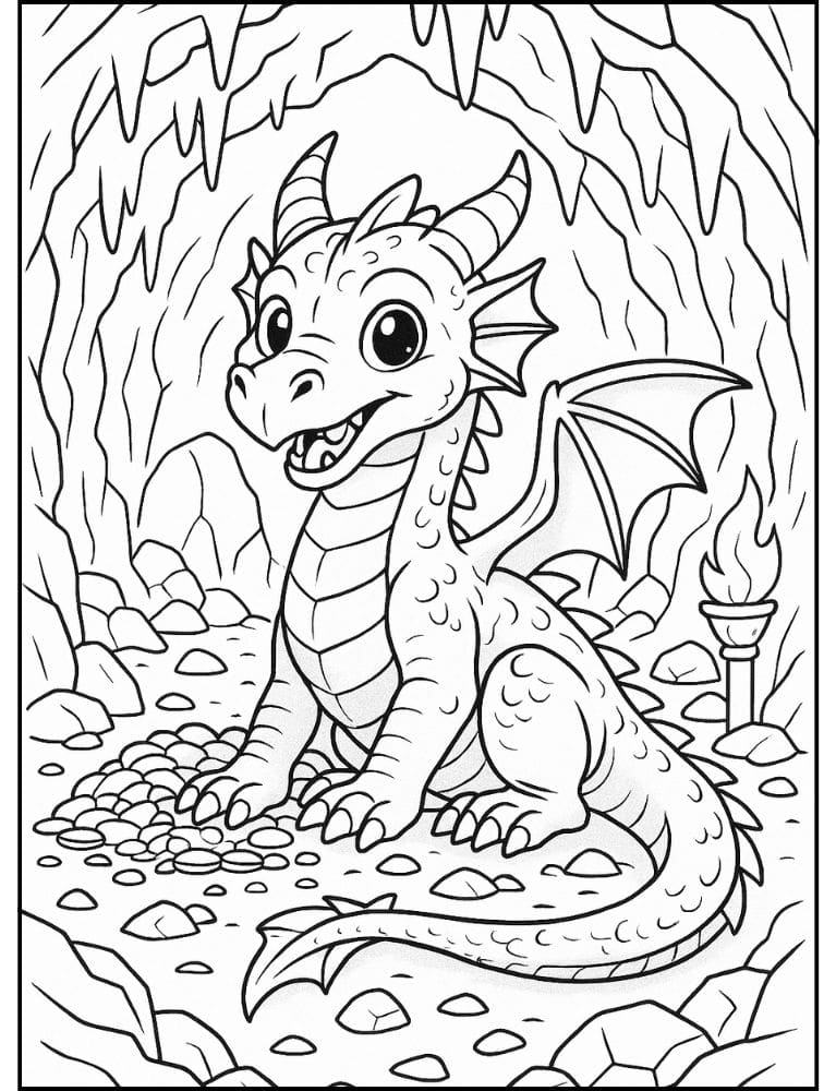Free Printable Dragon Coloring Pages for Kids Colouring Book Download Medieval Dragons cave cute