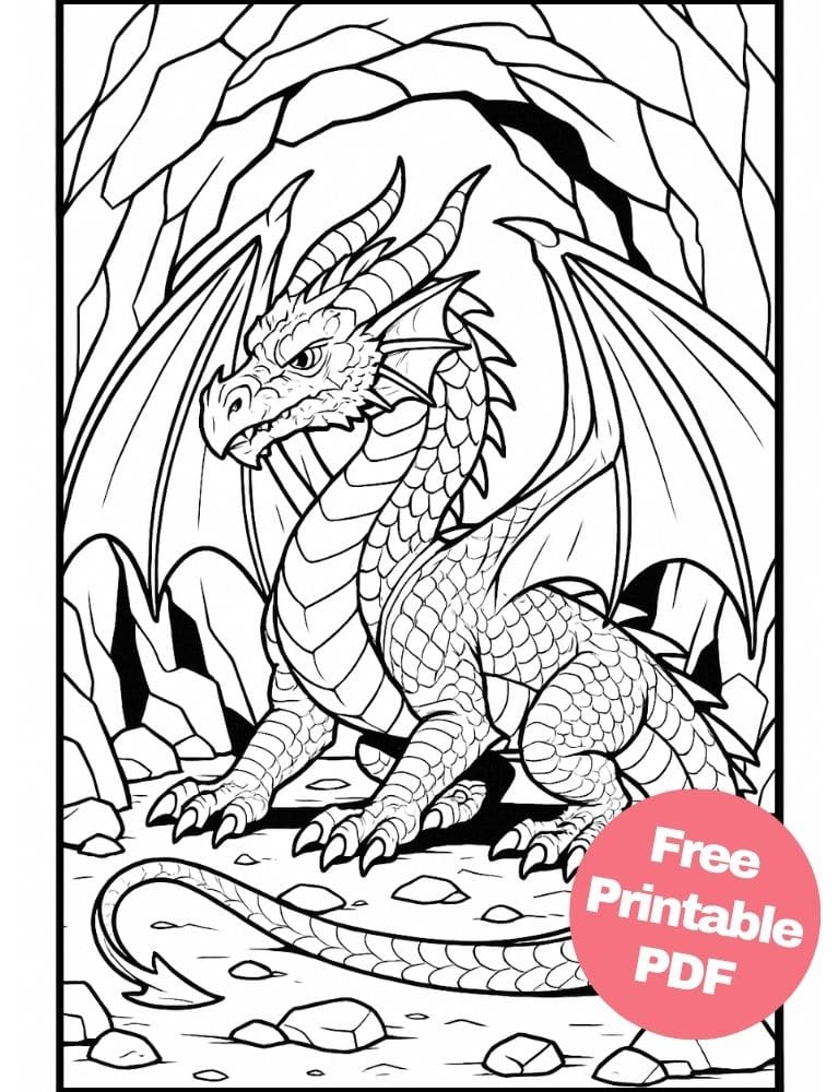 Free Printable Dragon Coloring Pages for Kids Colouring Book Download Medieval Dragons cave realistic scary