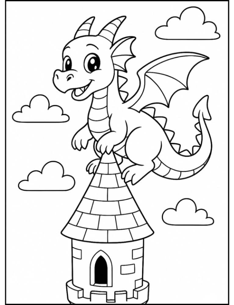 Free Printable Dragon Coloring Pages for Kids Colouring Book Download Medieval Dragons cute castle baby