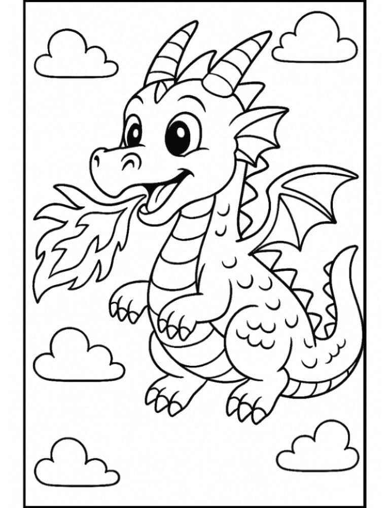 Free Printable Dragon Coloring Pages for Kids Colouring Book Download Medieval Dragons cute fire breathing baby