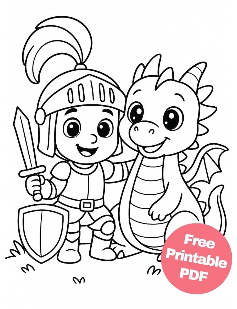 Free Printable Dragon Coloring Pages for Kids Colouring Book Download Medieval Dragons cute knight easy simple