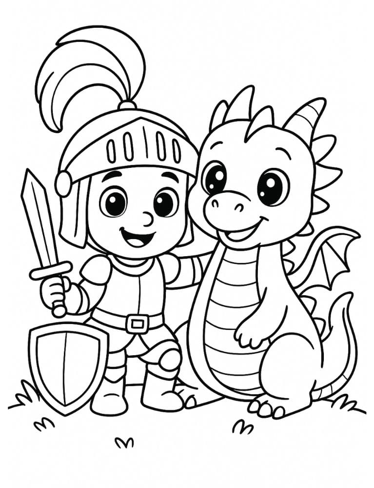 Free Printable Dragon Coloring Pages for Kids Colouring Book Download Medieval Dragons cute knight easy simple