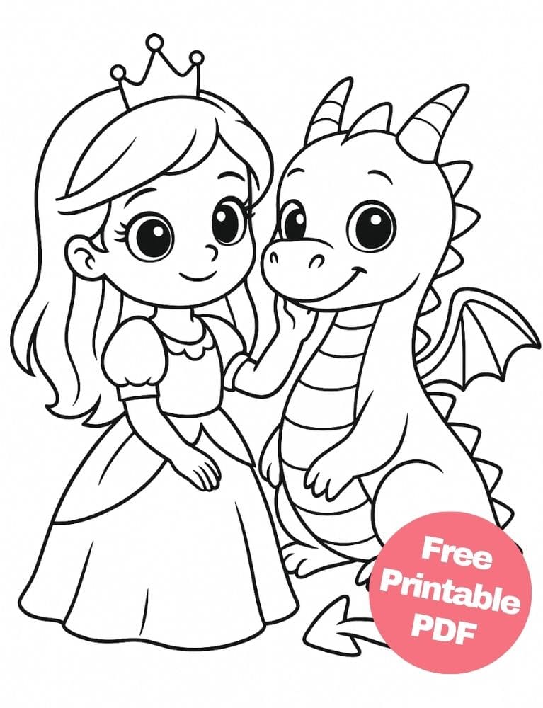 Free Printable Dragon Coloring Pages for Kids Colouring Book Download Medieval Dragons easy cute princess