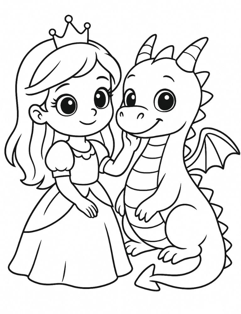 Free Printable Dragon Coloring Pages for Kids Colouring Book Download Medieval Dragons easy cute princess
