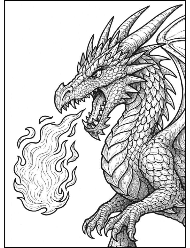 Free Printable Dragon Coloring Pages for Kids Colouring Book Download Medieval Dragons fire breathing realistic