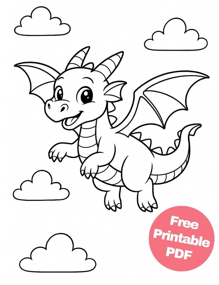 Free Printable Dragon Coloring Pages for Kids Colouring Book Download Medieval Dragons flying cute simple