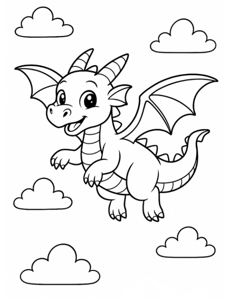 Free Printable Dragon Coloring Pages for Kids Colouring Book Download Medieval Dragons flying cute simple
