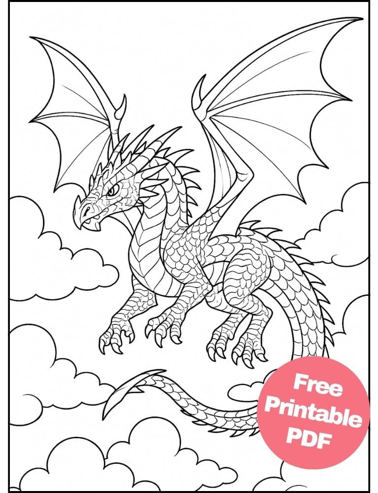 Free Printable Dragon Coloring Pages for Kids Colouring Book Download Medieval Dragons flying wings