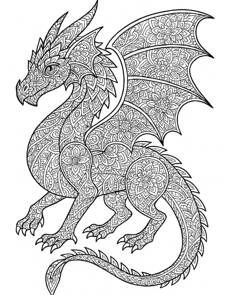 Free Printable Dragon Coloring Pages for Kids Colouring Book Download Medieval Dragons mandala pattern adult teen