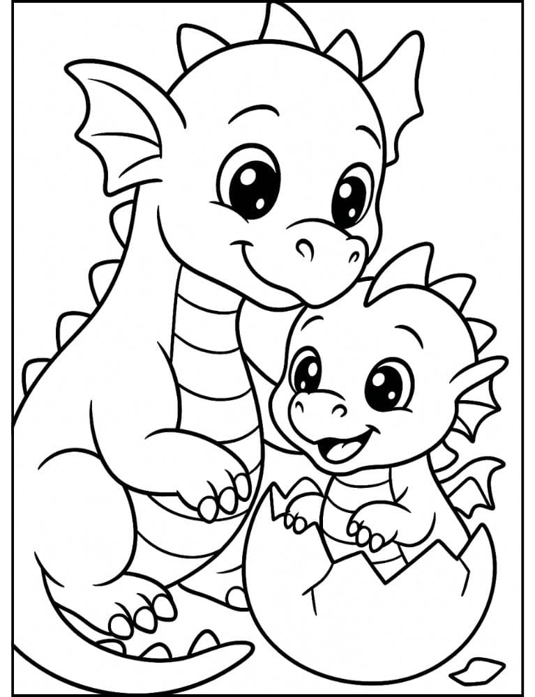Free Printable Dragon Coloring Pages for Kids Colouring Book Download Medieval Dragons mom and egg baby hatching